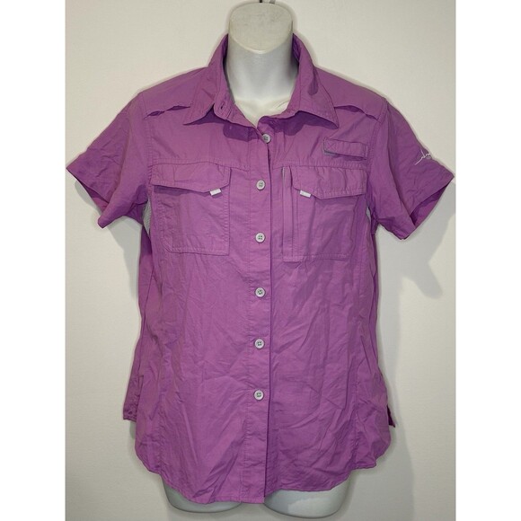 Habit River Guide Short Sleeve Button Up Shirt UPF 30+ Purple Size M Medium EUC! - Picture 1 of 5